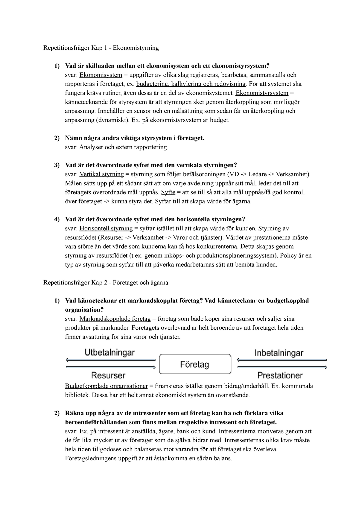 Ekonomistyrning - Repetitionsfrågor Ur Boken - Repetitionsfrågor Kap 1 ...