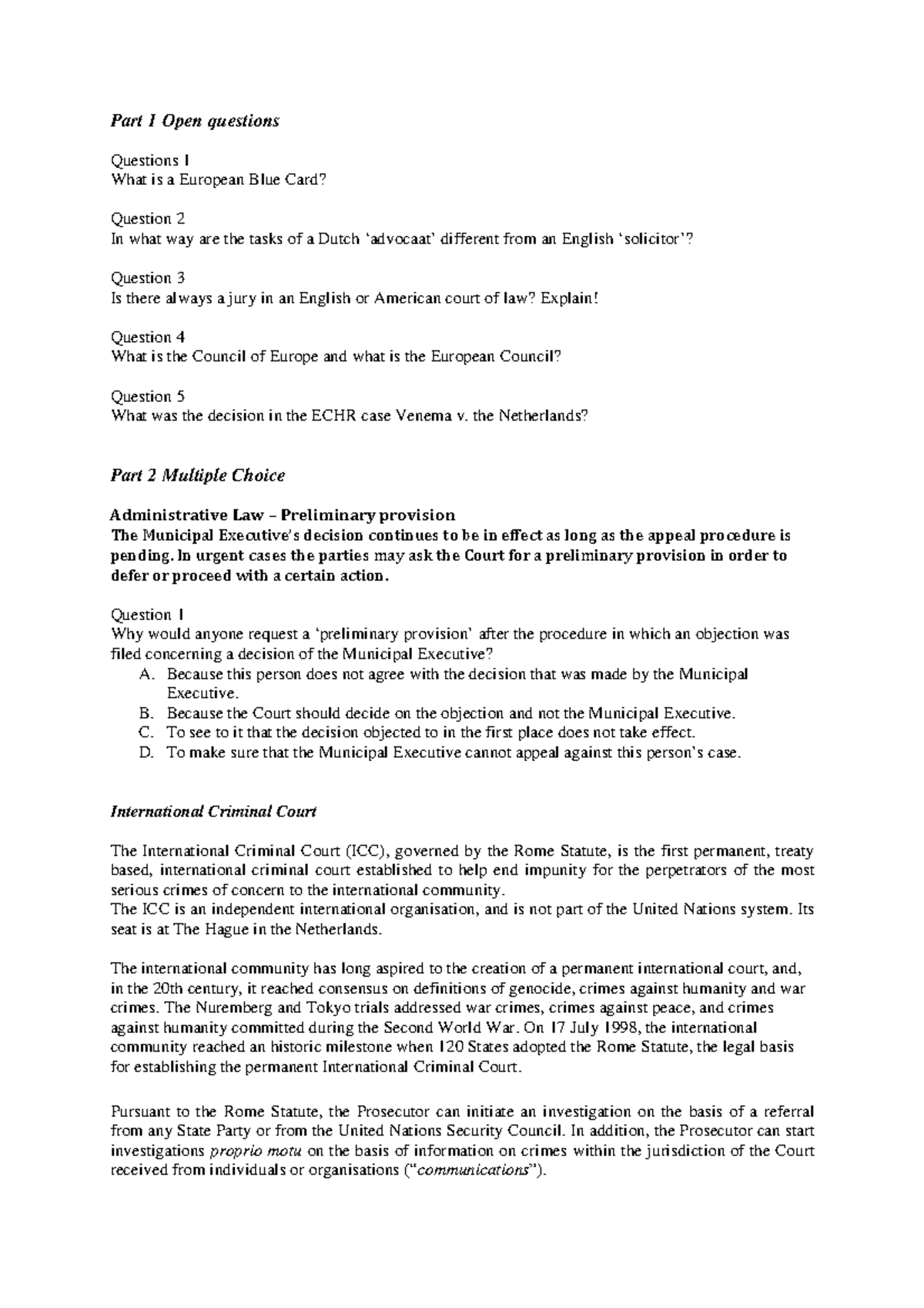 Test / Practice Exam March 20, 2012, Questions - Part 1 Open Questions ...