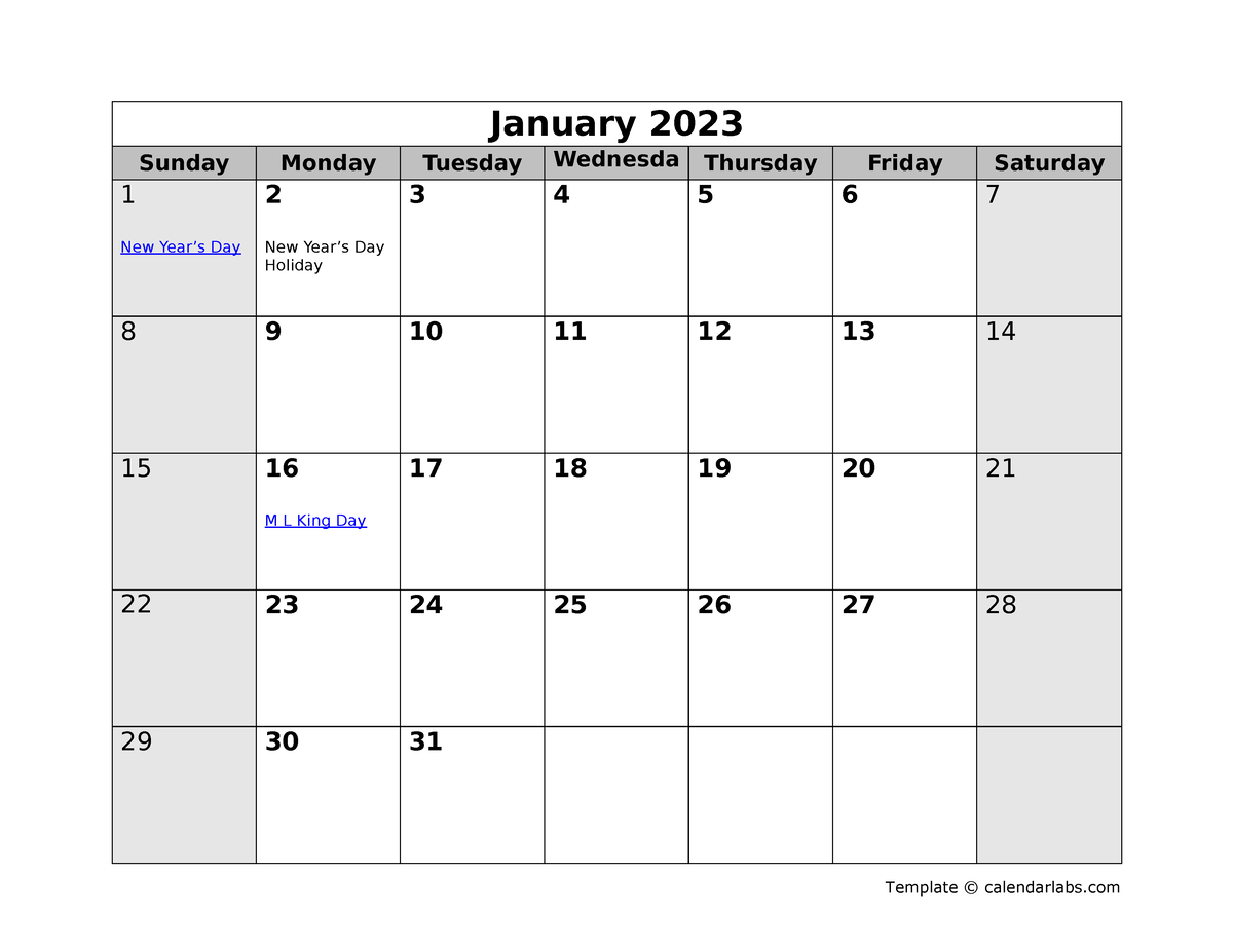 2023 monthly us holidays calendar - January 2023 Sunday Monday Tuesday ...