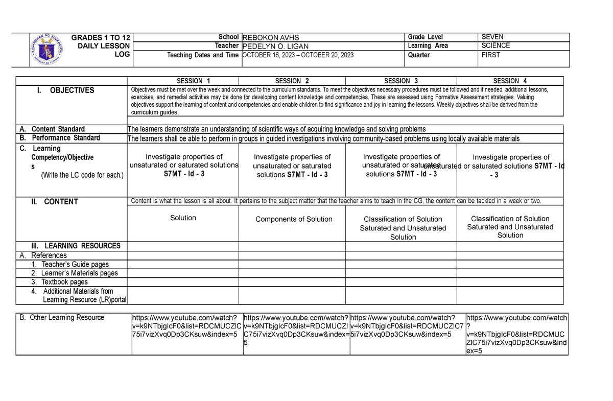 Dll-grade-7-3rd-quarter- Saturated - GRADES 1 TO 12 DAILY LESSON LOG ...