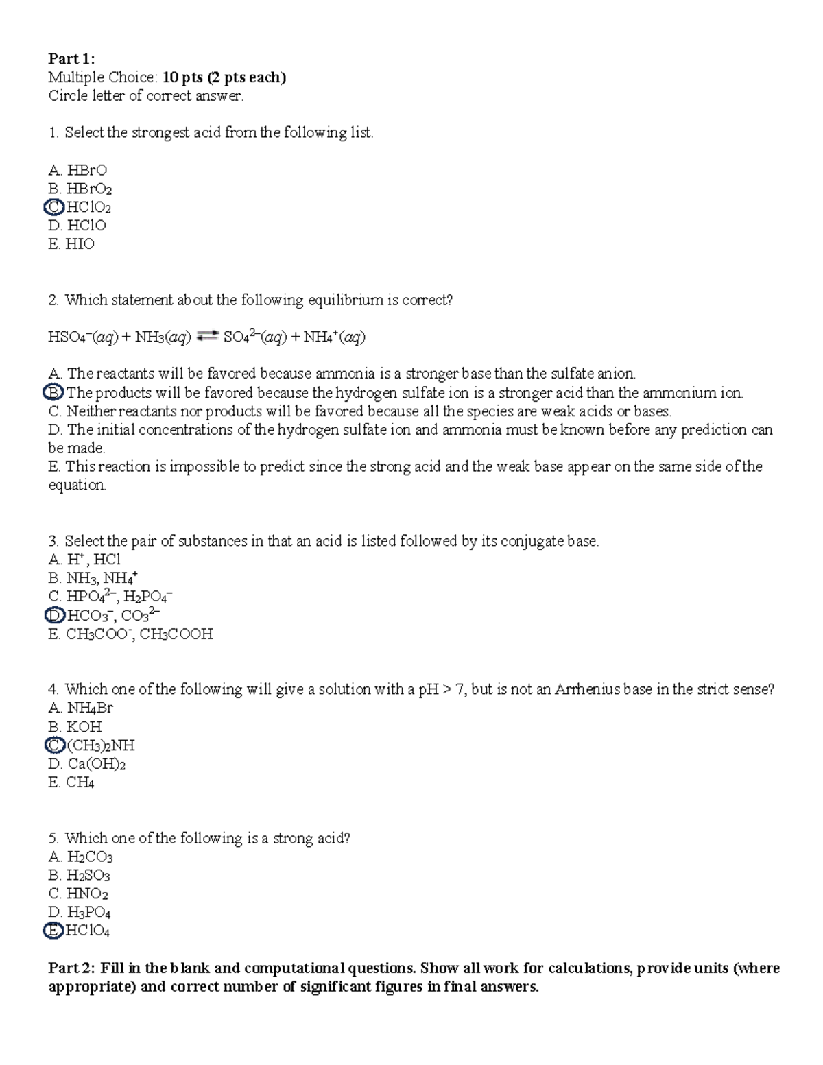124 Exam 1 Summer 23 Answer Key Part 1 Multiple Choice 10 pts (2