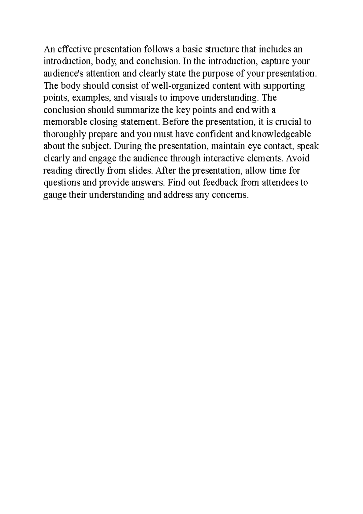 Unit1 - An effective presentation follows a basic structure that ...