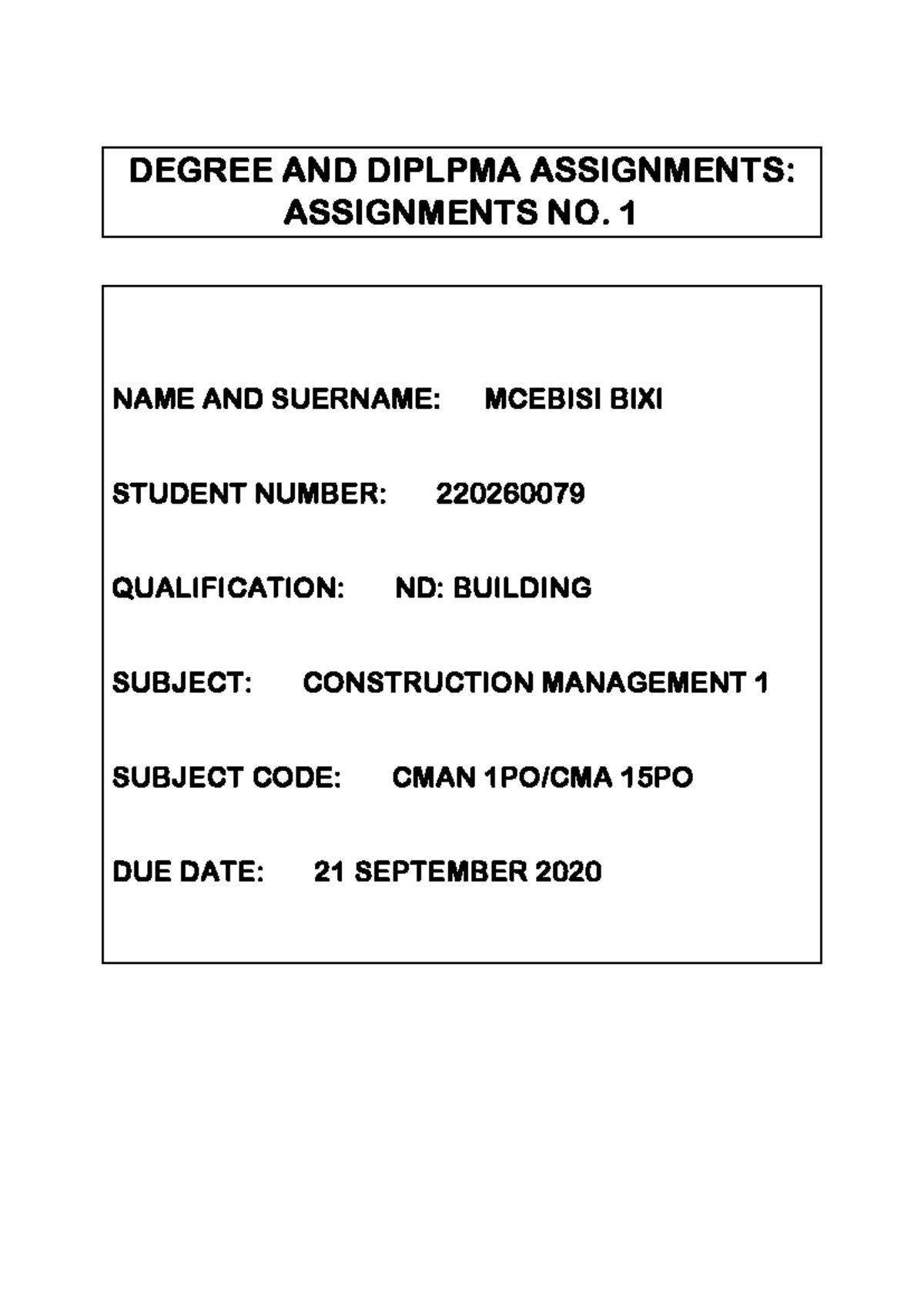 CMAN 1- Assignment 1 - DEGREE AND DIPLPMA ASSIGNMENTS: ASSIGNMENTS NO ...