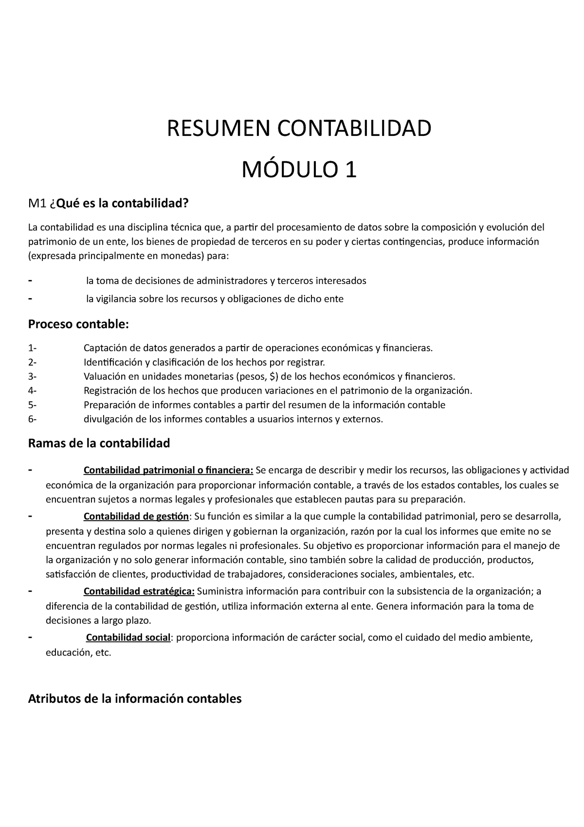 Resumen Contabilidad 1 Resumen Contabilidad MÓdulo 1 M1 ¿ Qué Es La Contabilidad La 2980