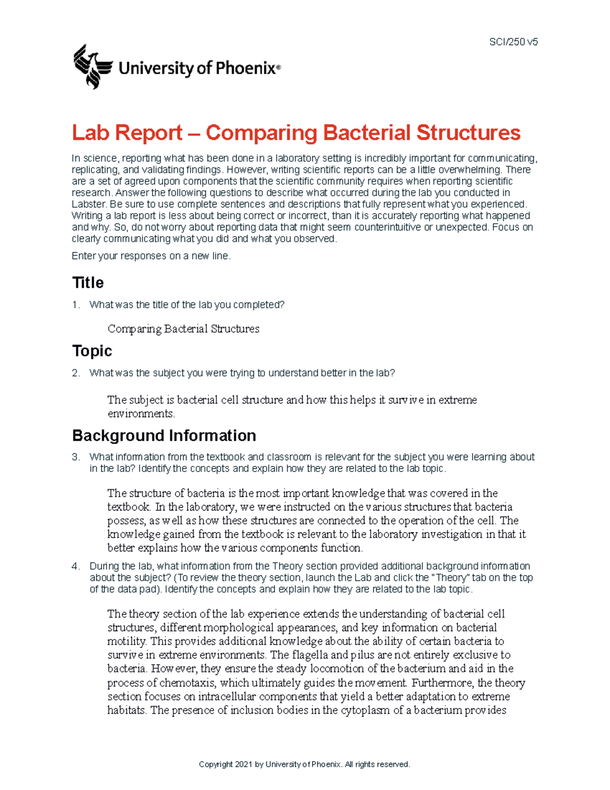 Sci250 v5 wk2 comparing bacterial structures lab report SCI/250 v Lab