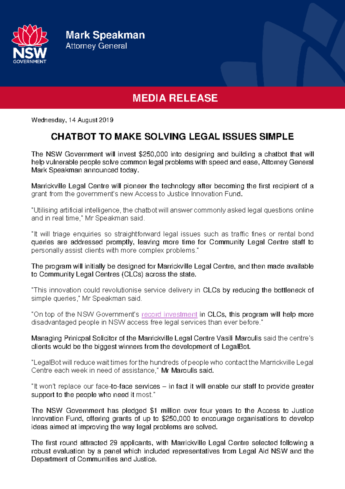 Chatbot to make solving legal issues simple - Mark Speakman Attorney ...