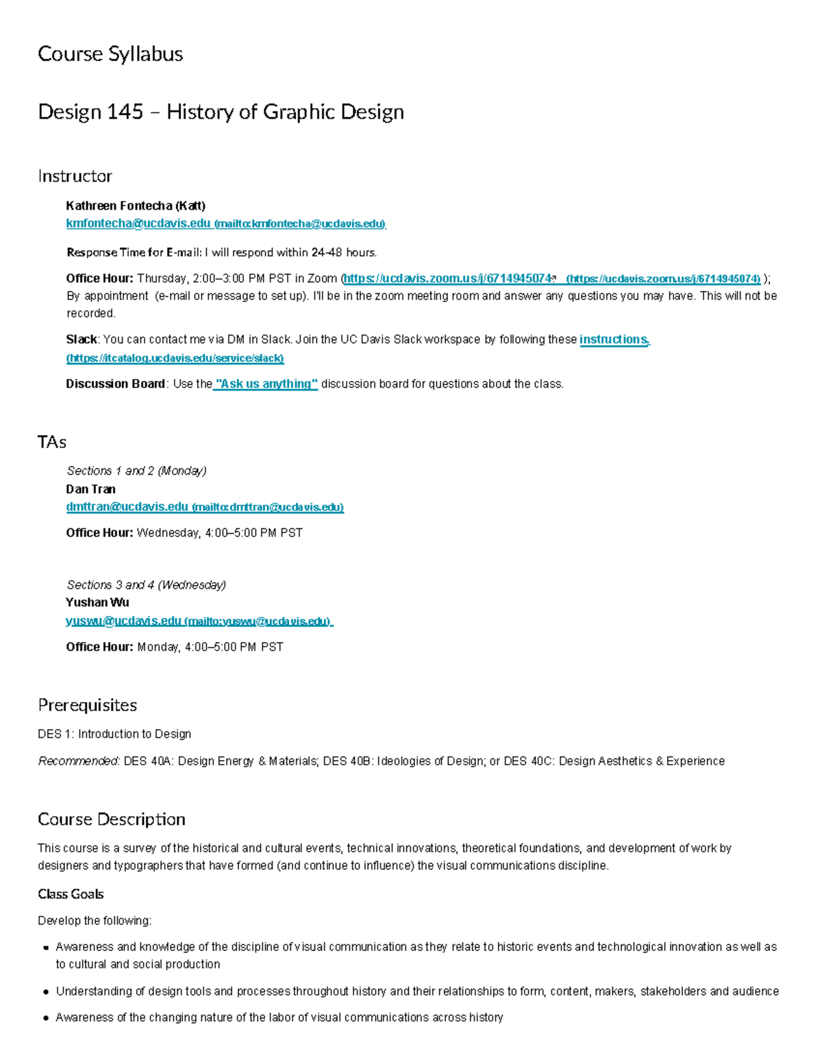 DES 145 History of Graphic Design Syllabus FQ2020 Course Syllabus