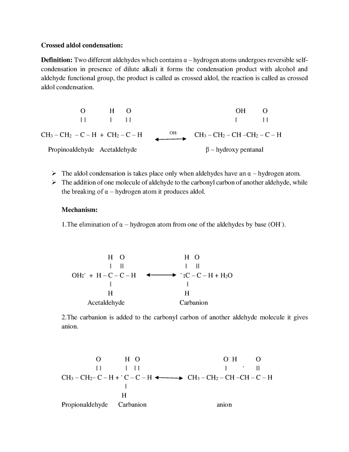 Carbonyl Compounds Crossed Aldol Condensation Definition Two Different Aldehydes Which 0805