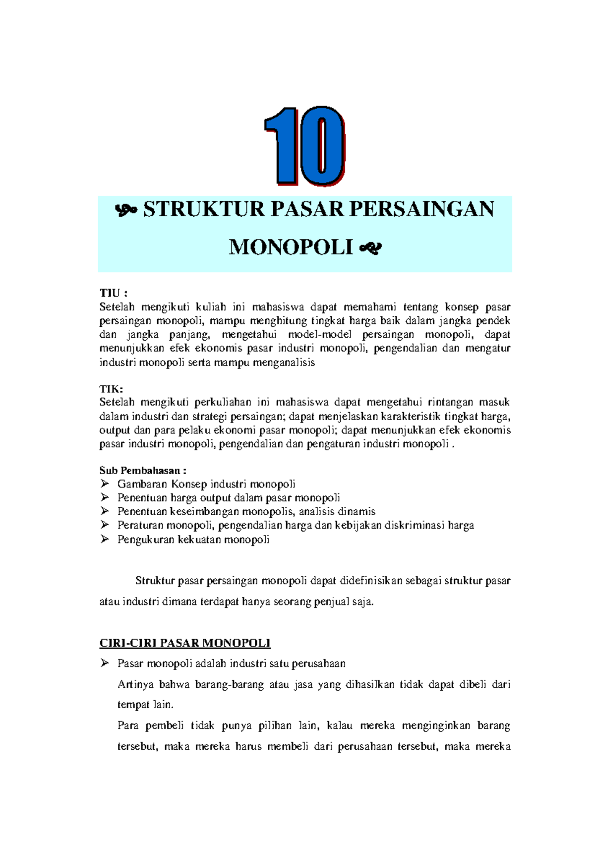 Pasar Persaingan Monopoli - STRUKTUR PASAR PERSAINGAN MONOPOLI TIU ...