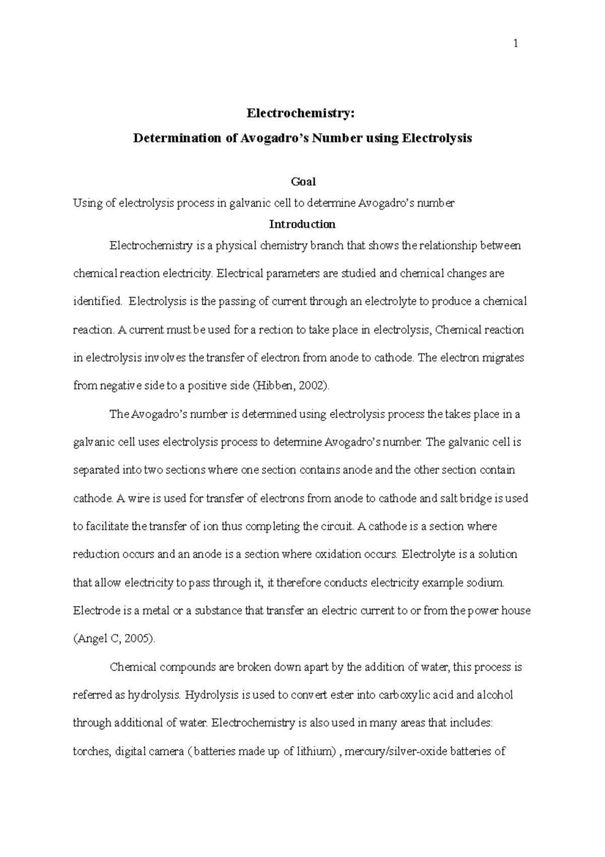 electrochemistry lab report 1 Electrochemistry Determination of