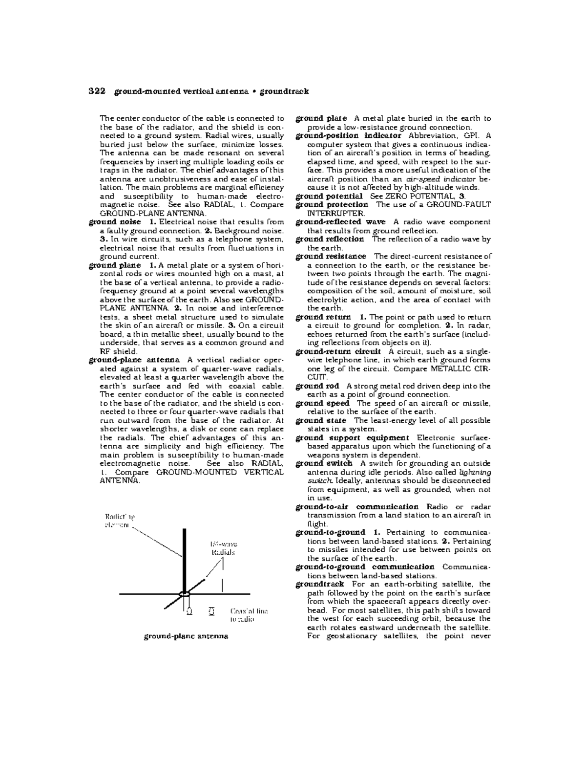 Dictionary of Electronics113 ground plate A metal plate buried in