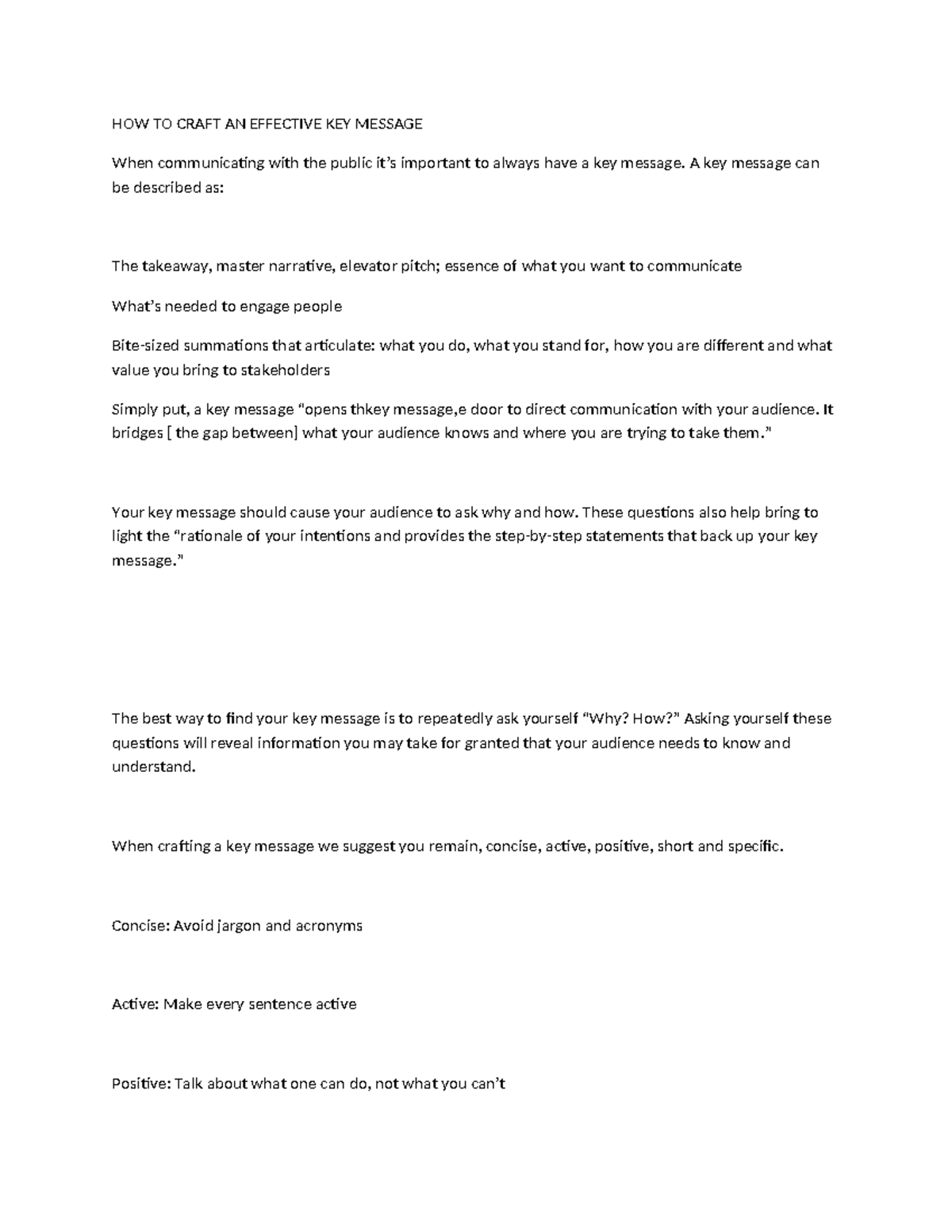 HOW TO Craft AN effective key message - HOW TO CRAFT AN EFFECTIVE KEY ...