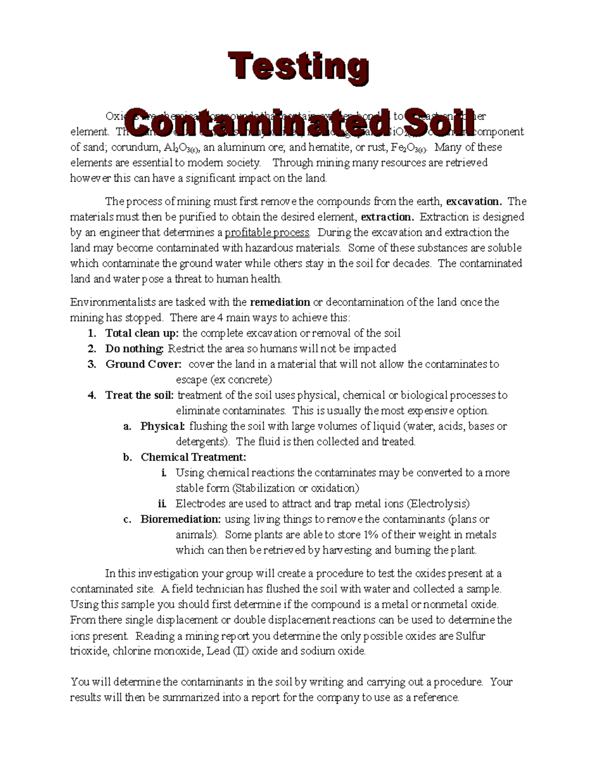 Analyzing Contaminated Soil (project) - Company Soil Fault - Oxides Are ...