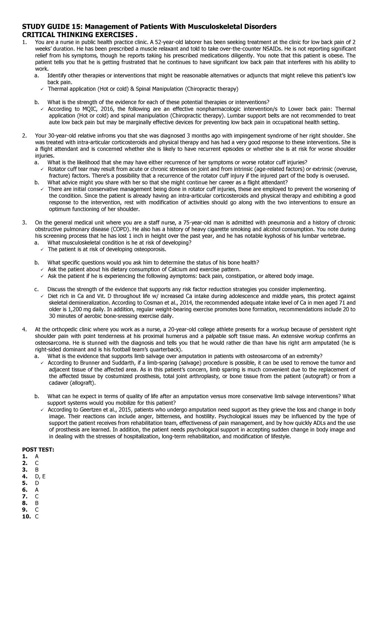 Management of Patients With Musculoskeletal Disorders - You are a nurse ...