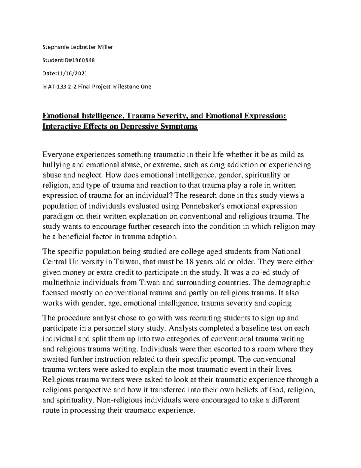 MAT-133 Final Project Milestone 1 - MAT-133 - SNHU - Studocu