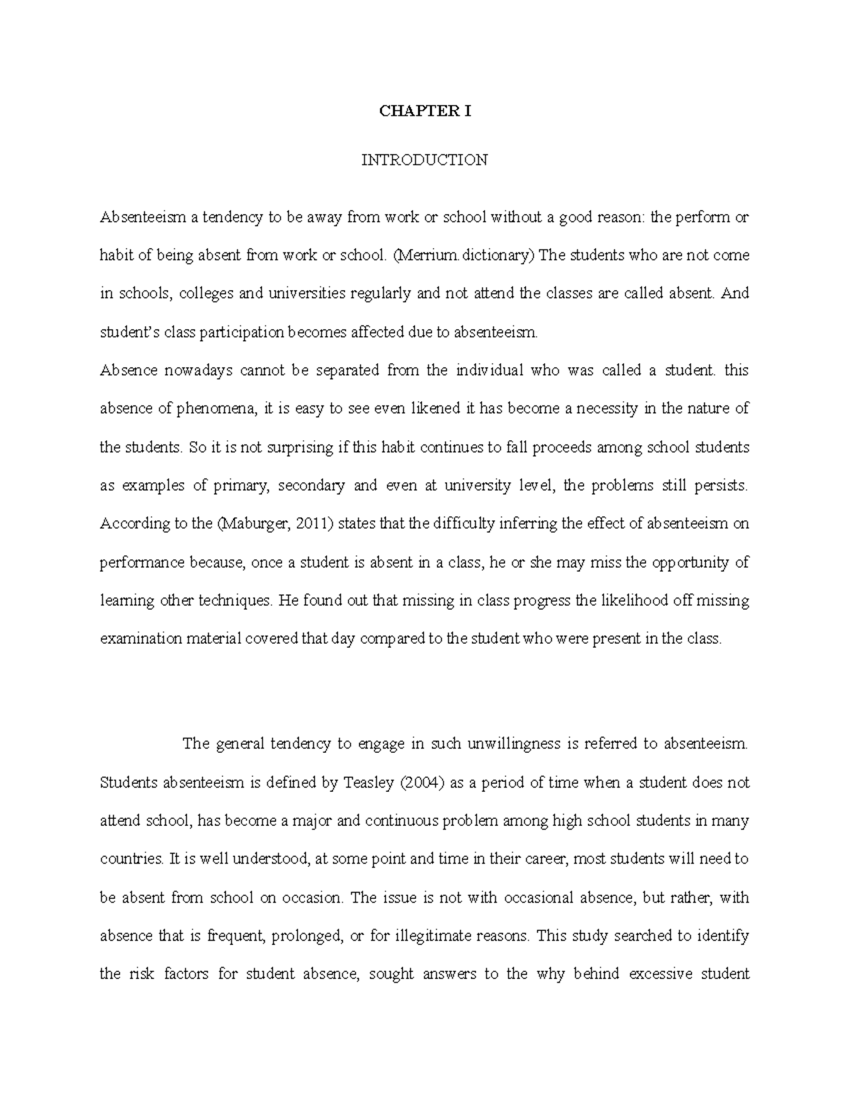 absenteeism-introduction-chapter-i-introduction-absenteeism-a-tendency-to-be-away-from-work-or