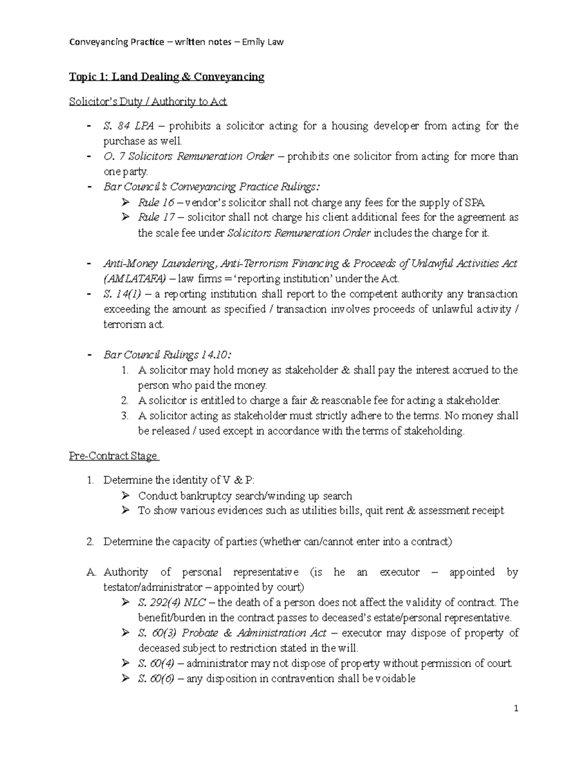 Written Notes Topic 1 - Topic 1: Land Dealing & Conveyancing Solicitor ...