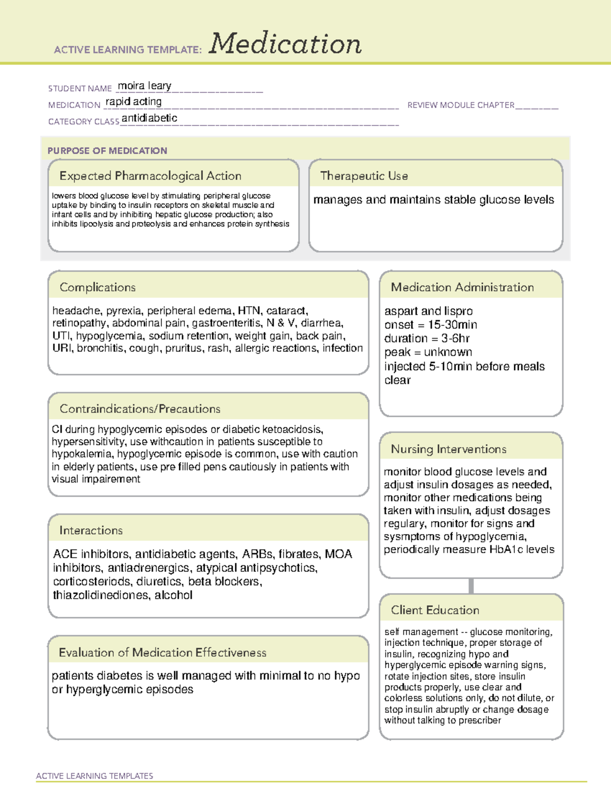 Rapid acting - assignment - NURS 306 - Widener - Studocu