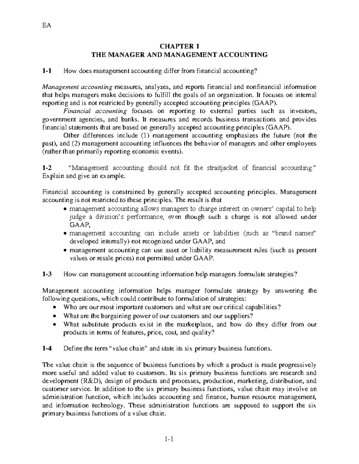 Solman Chapter 1 The Manager And Management Accounting - CHAPTER 1 THE ...