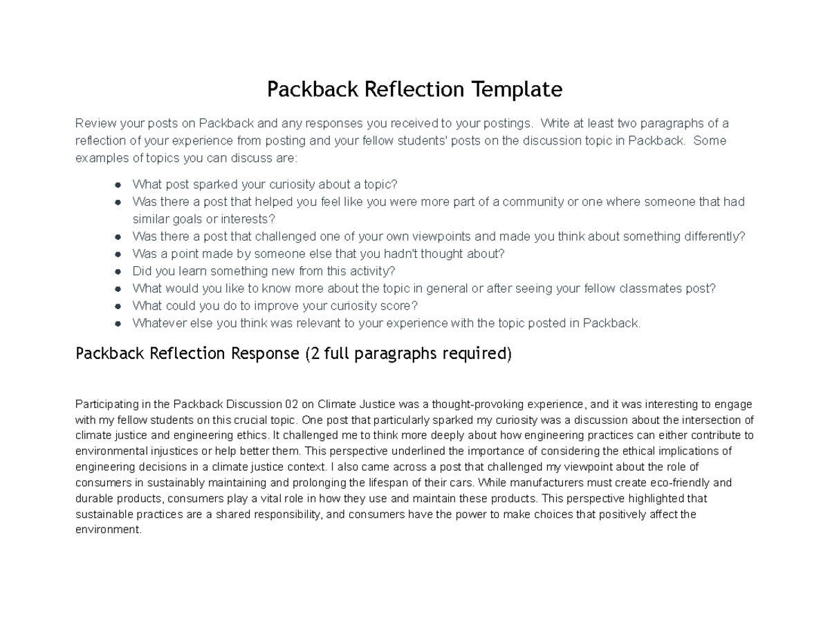 02 Packback Reflection Template - Packback Reflection Template Review ...