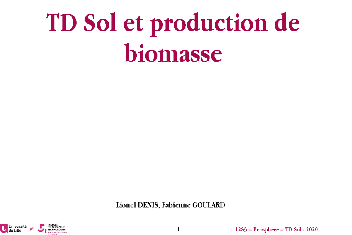 Ecosphère Sol Cours Td Sol Et Production De Biomasse Lionel Denis Fabienne Goulard La Vie 1034