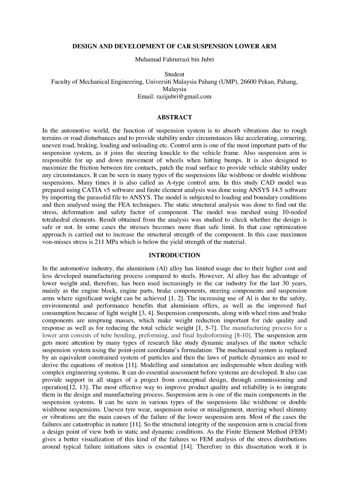 Designand Developmentof Car Suspension Lower Arm - DESIGN AND ...