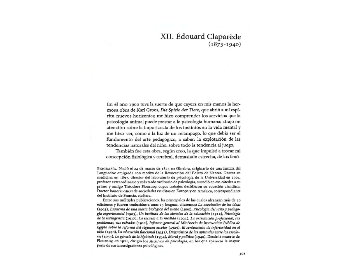 Édouard Claparède final - XII. Édouard Claparede (1873-1940) En el año ...