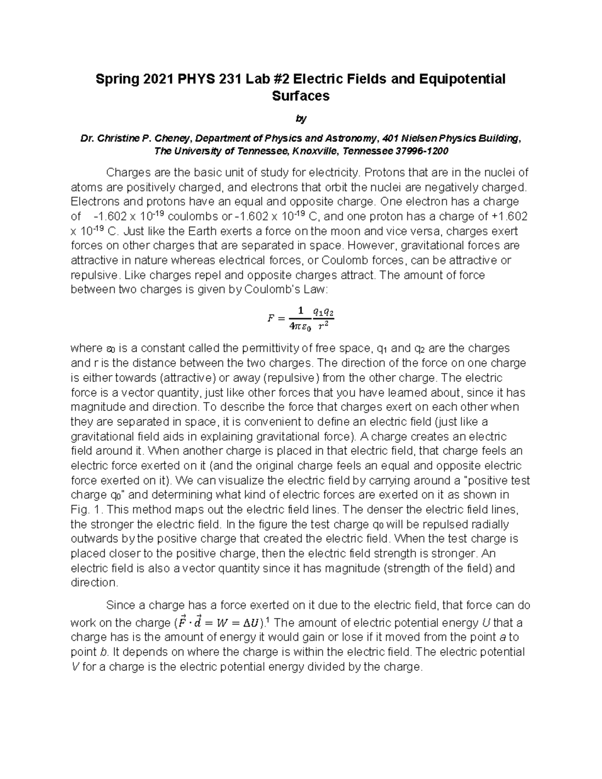 Online Lab 2 Electric Fields and Equipotential Surfaces - Spring 2021 ...