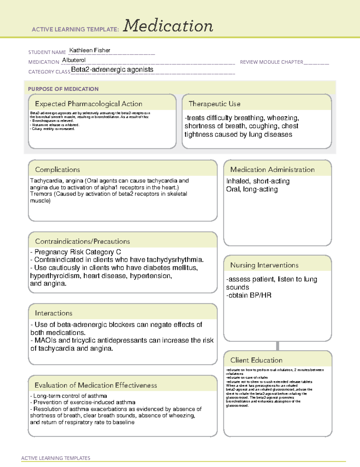 Albuterol medtemp - ATI template - ACTIVE LEARNING TEMPLATES Medication ...