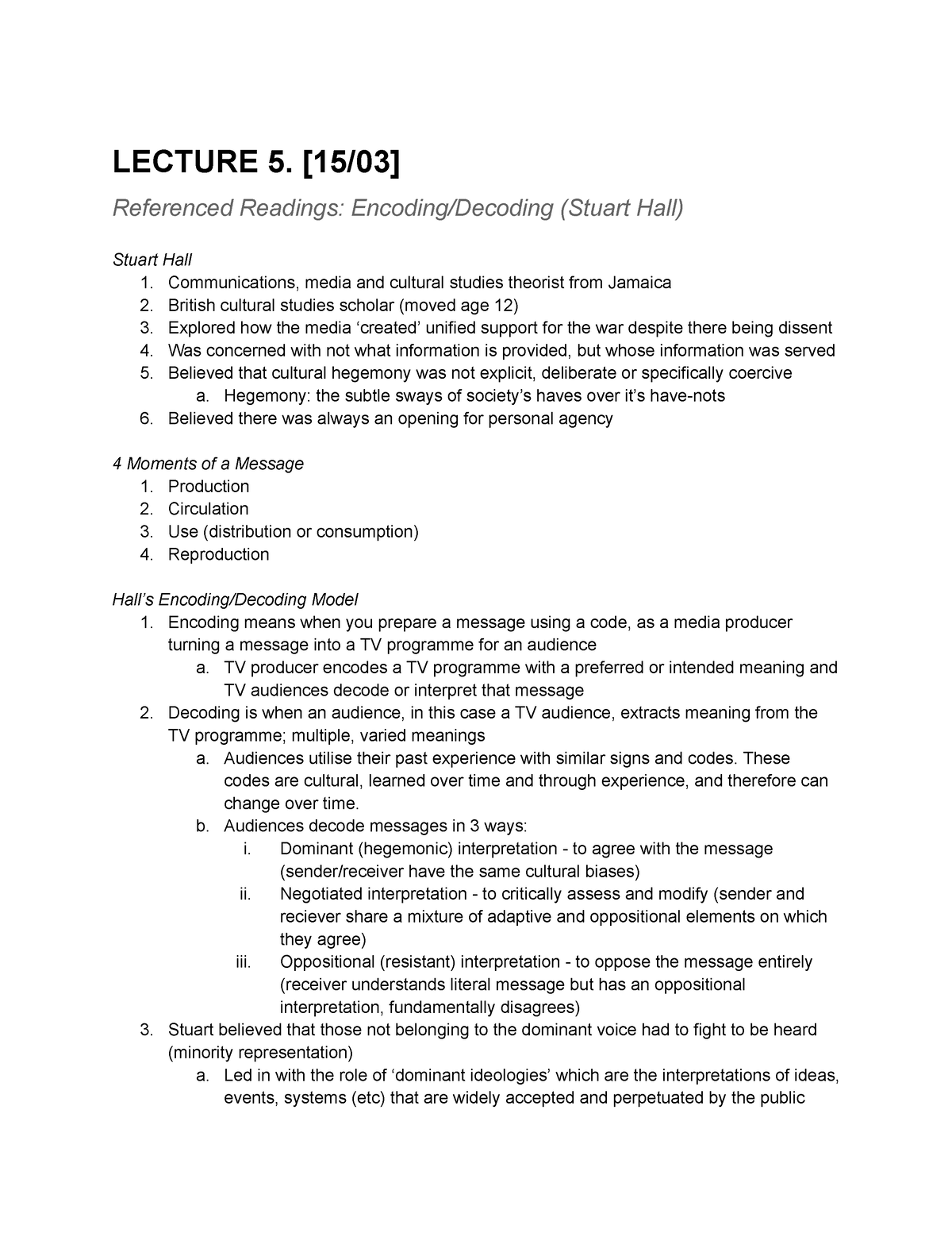 Mfco103 Lecture 6 Encodingdecoding Lecture 5 1503 Referenced Readings Encoding