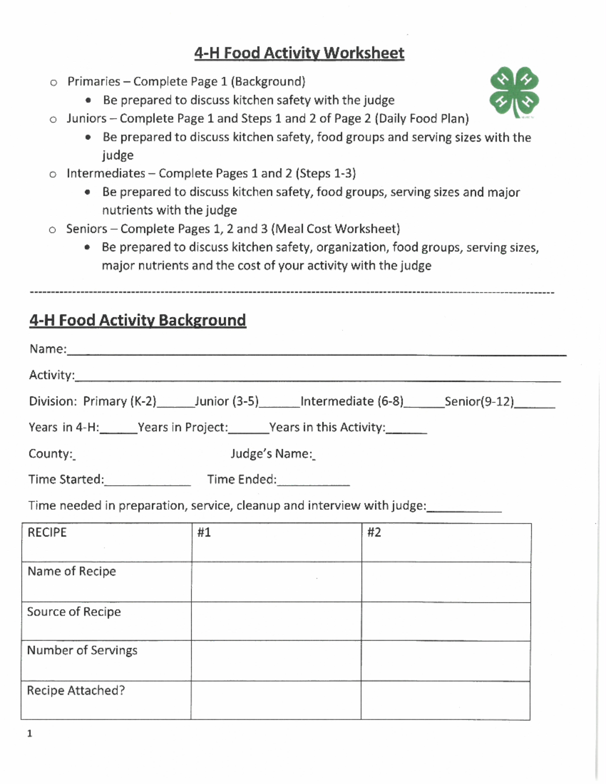 4 H Food Activity Worksheet - BS Tourism Management - Studocu