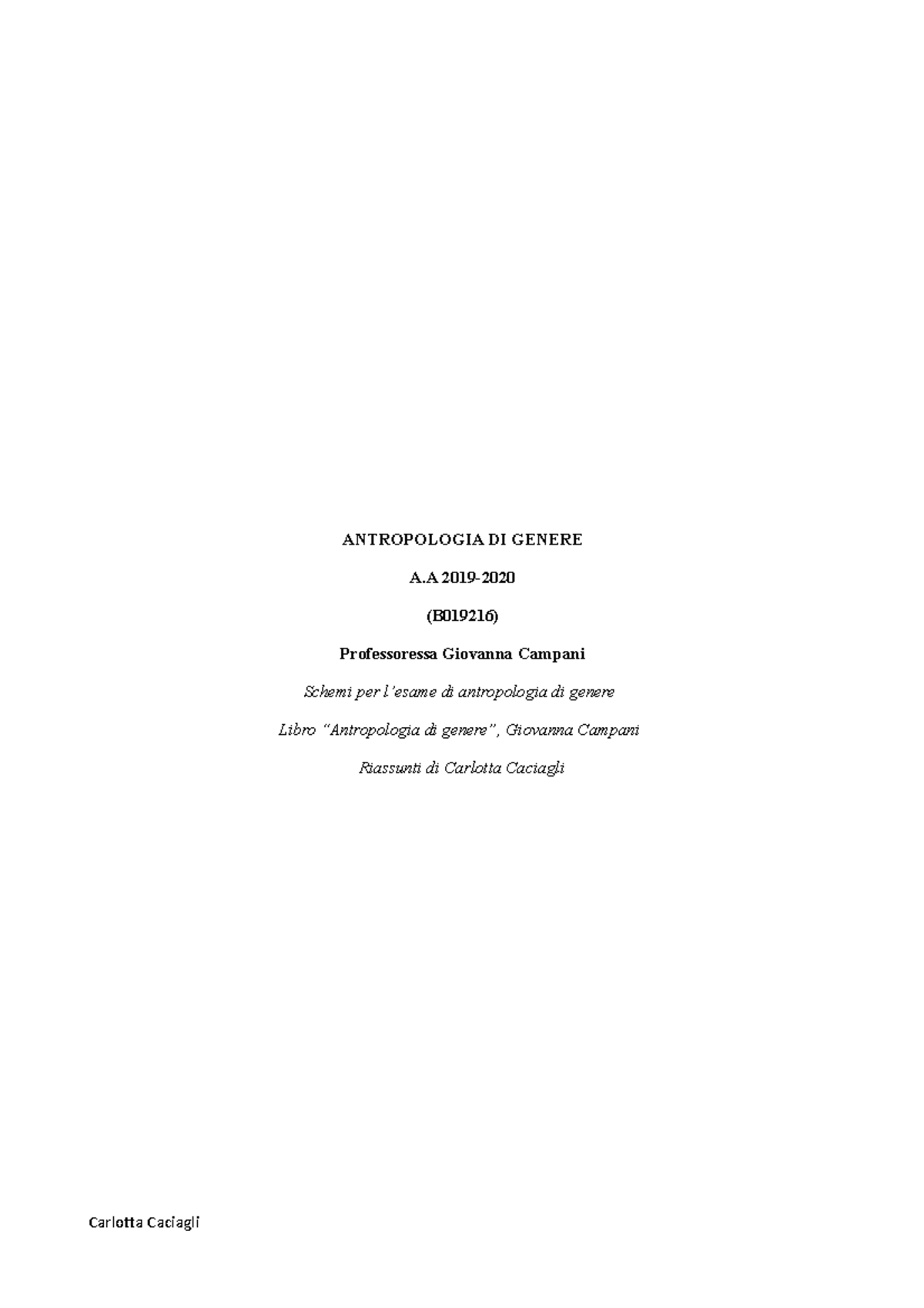 Antropologia DI Genere Giovanna Campani Scienze della comunicazione UniFi Studocu