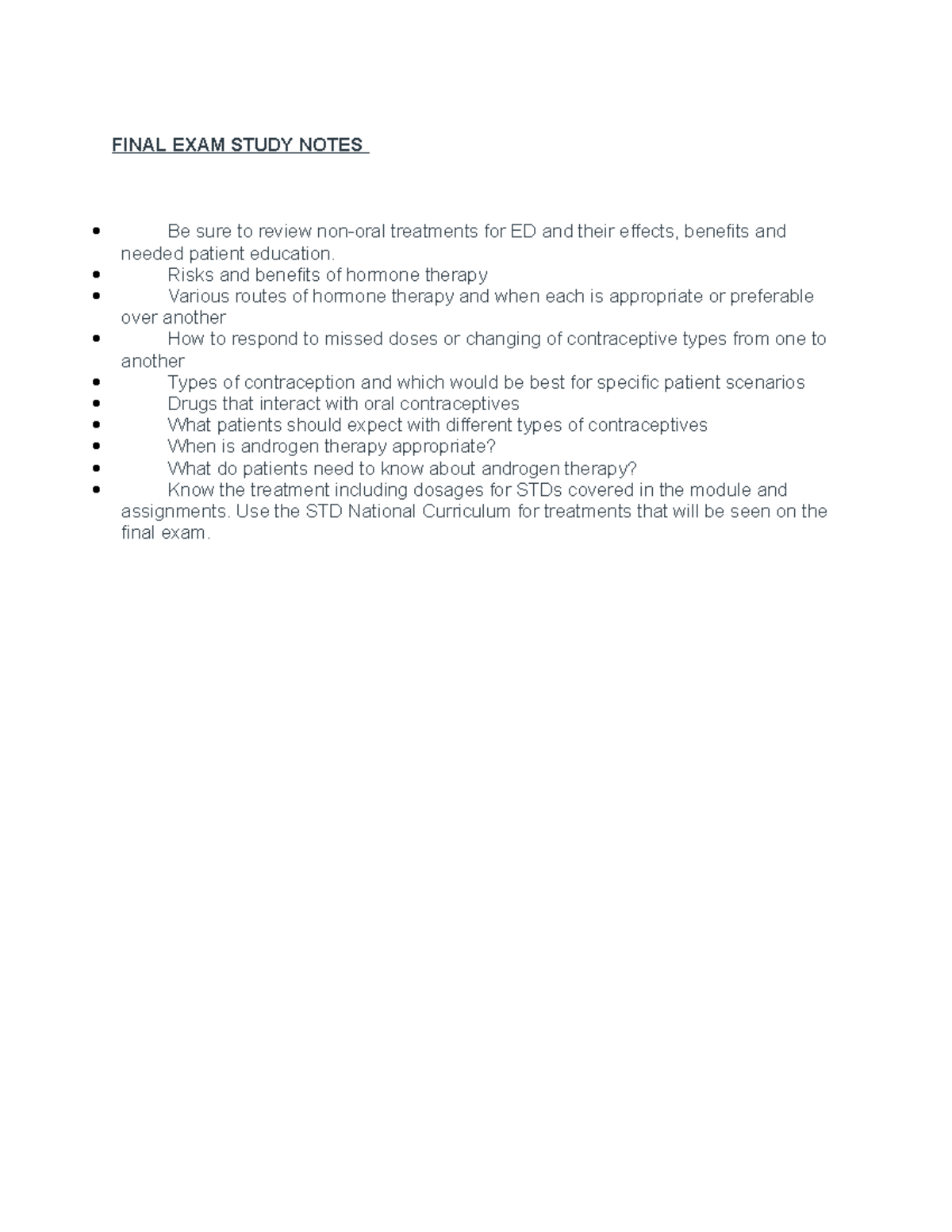 Final Exam Study Notes - FINAL EXAM STUDY NOTES Be sure to review non ...