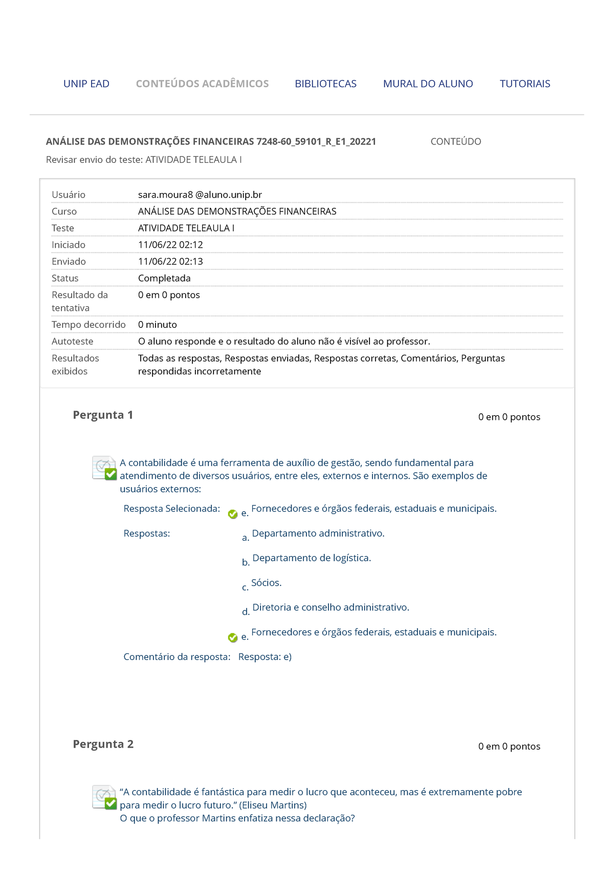 Revisar Envio Do Teste Atividade Teleaula I – Análise - Revisar Envio ...