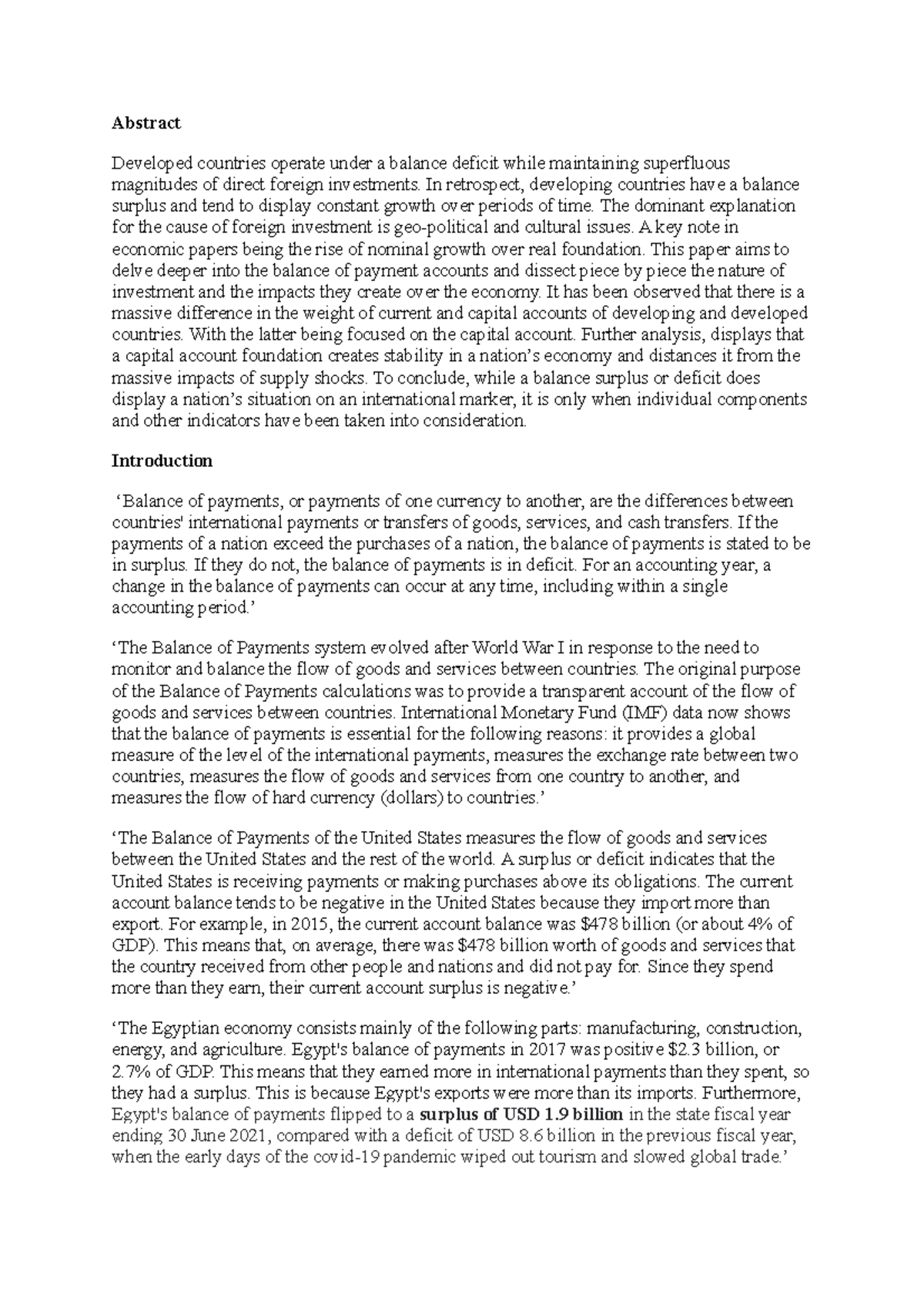 Economics report on india, us and uae - Abstract Developed countries ...