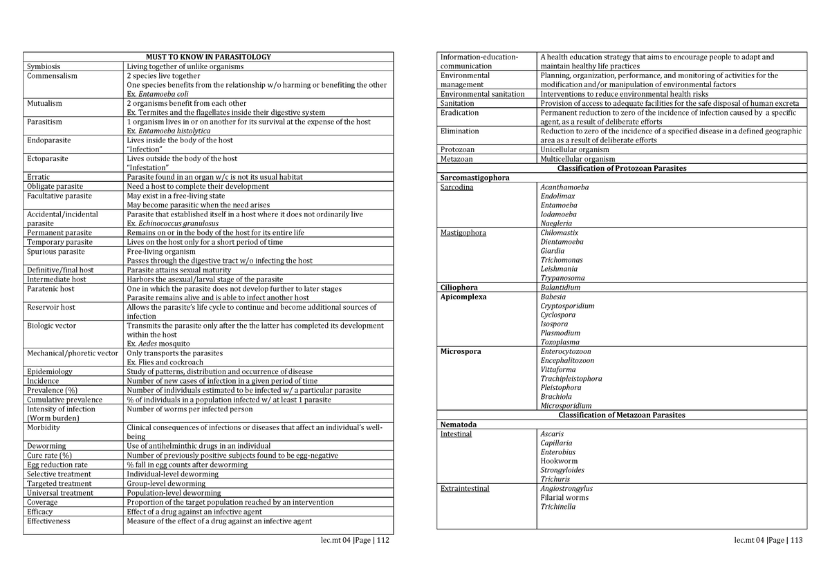 MUST TO KNOW Parasitology (1) 2 - MUST TO KNOW IN PARASITOLOGY ...