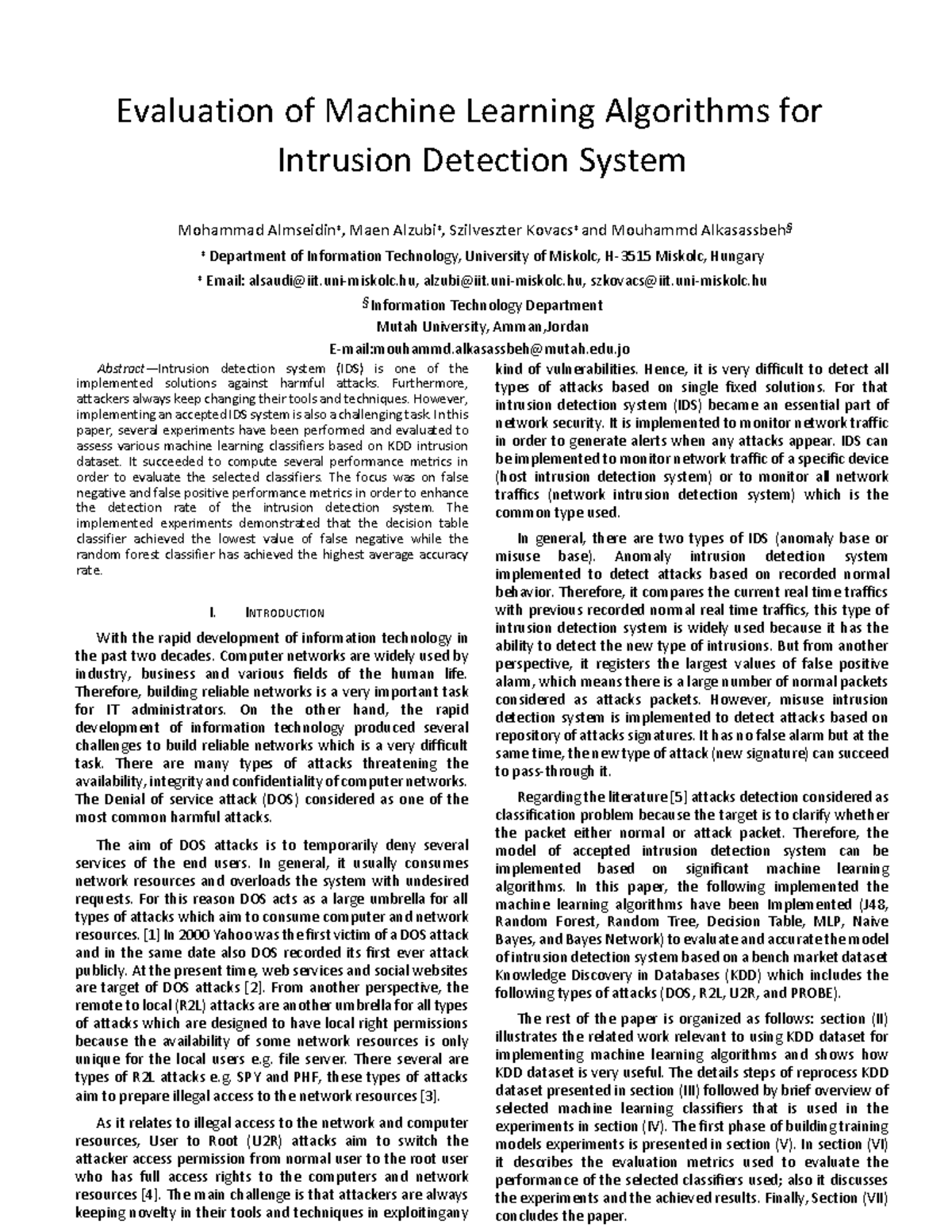 Evaluation of Machine Learning Algorithms for IDS - Evaluation of ...