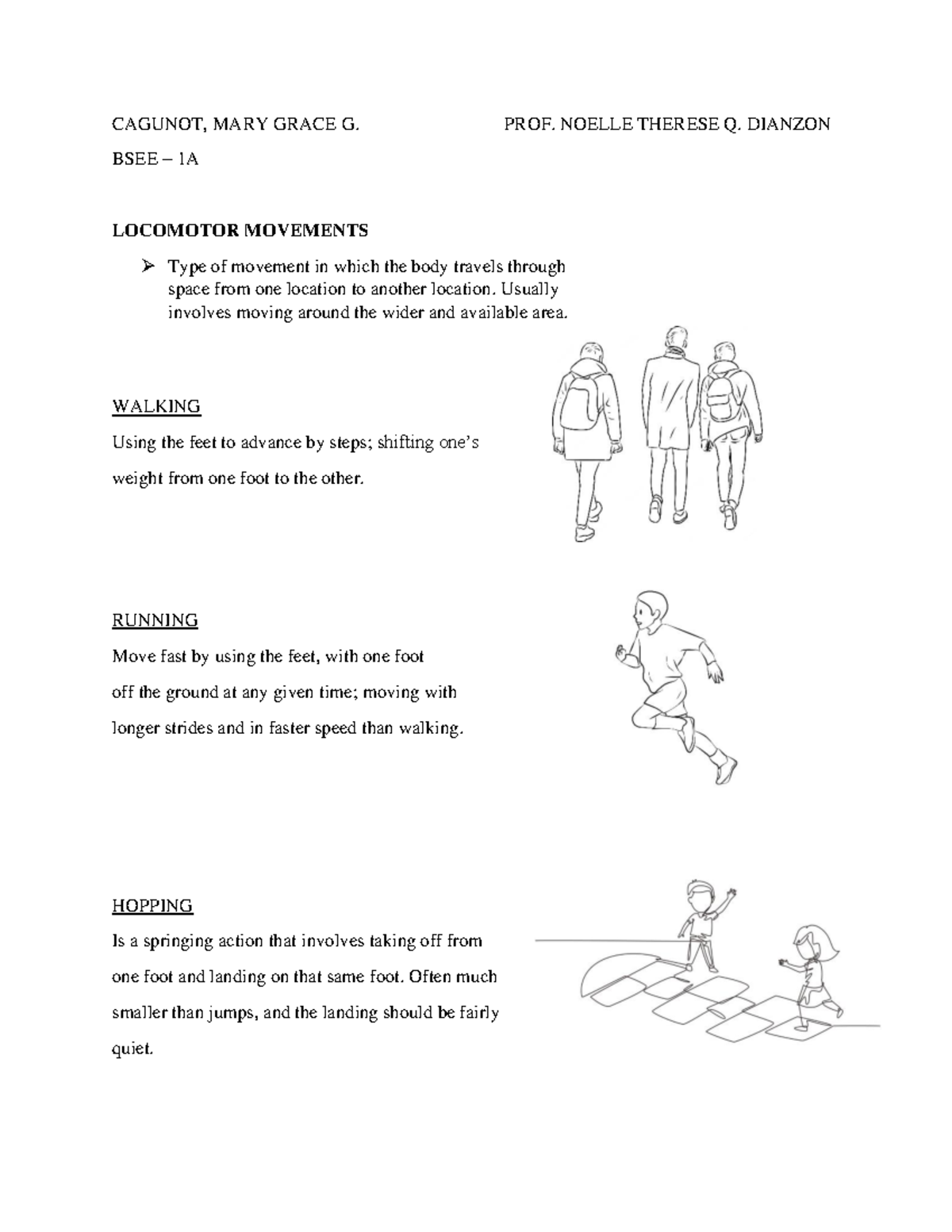 Locomotor and non locomotor - CAGUNOT, MARY GRACE G. PROF. NOELLE ...