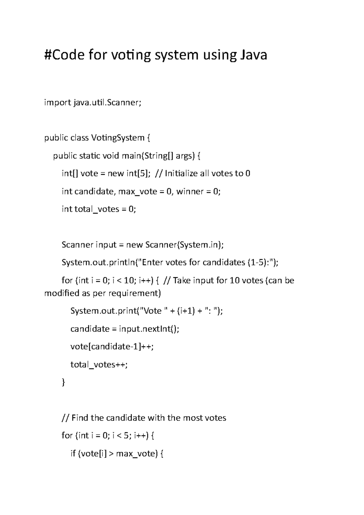 Code for voting system - Java - #Code for voting system using Java ...