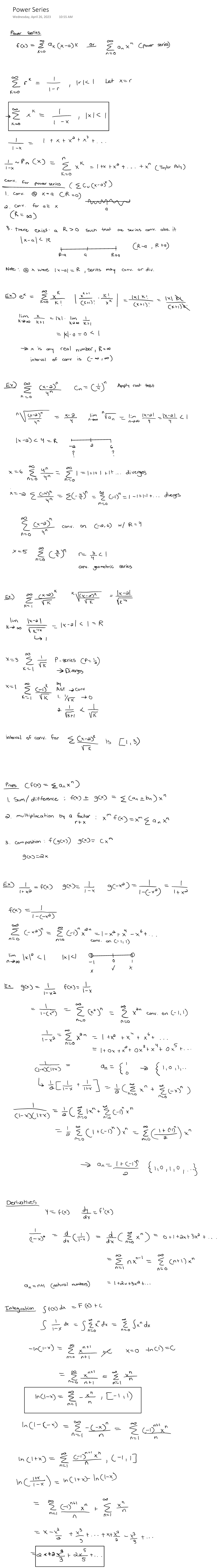 Power Series 2 - MATH 2413 - Power Series Wednesday, April 26, 2023 10: ...