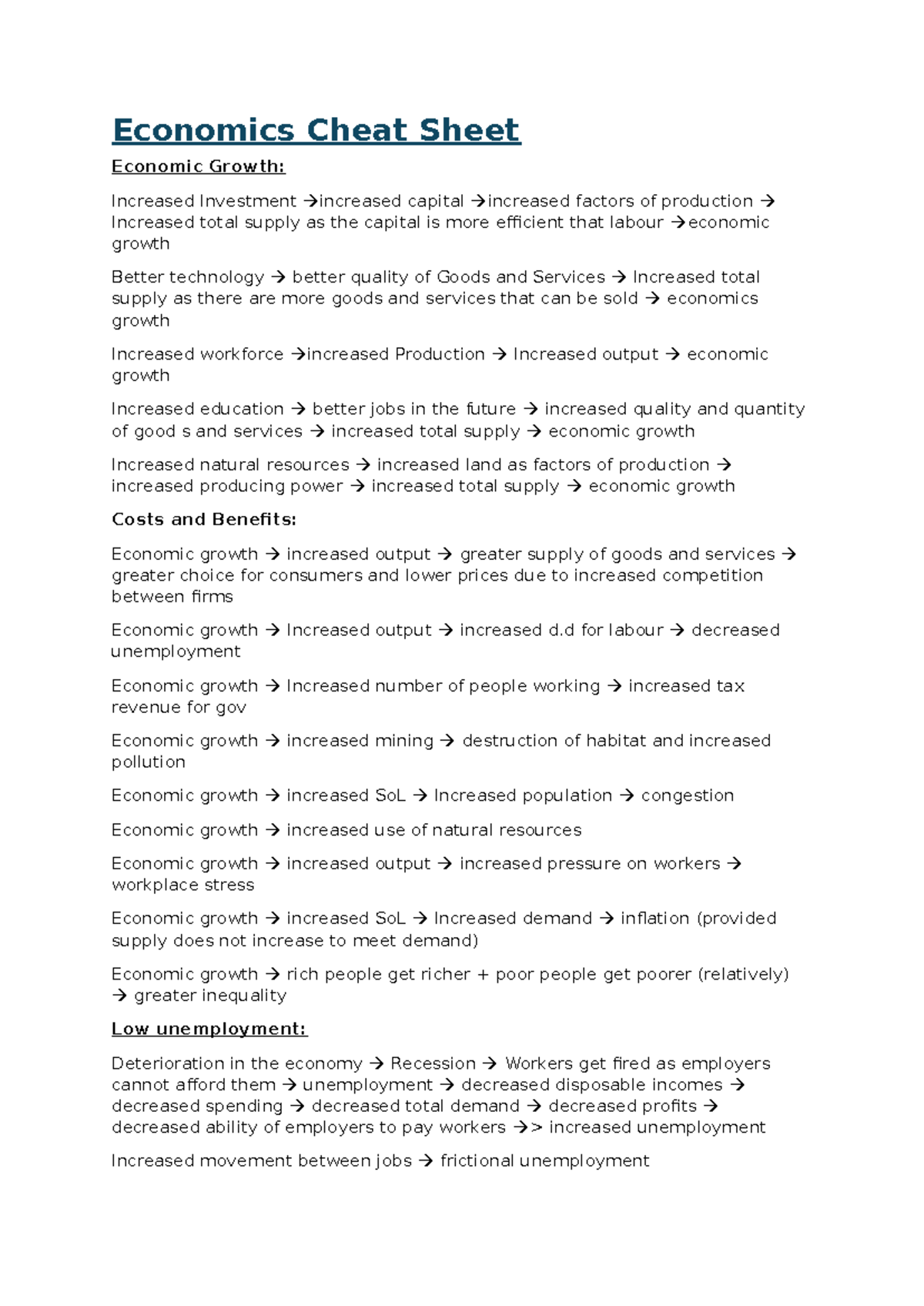 Economics Cheat Sheet - Economics Cheat Sheet Economic Growth ...