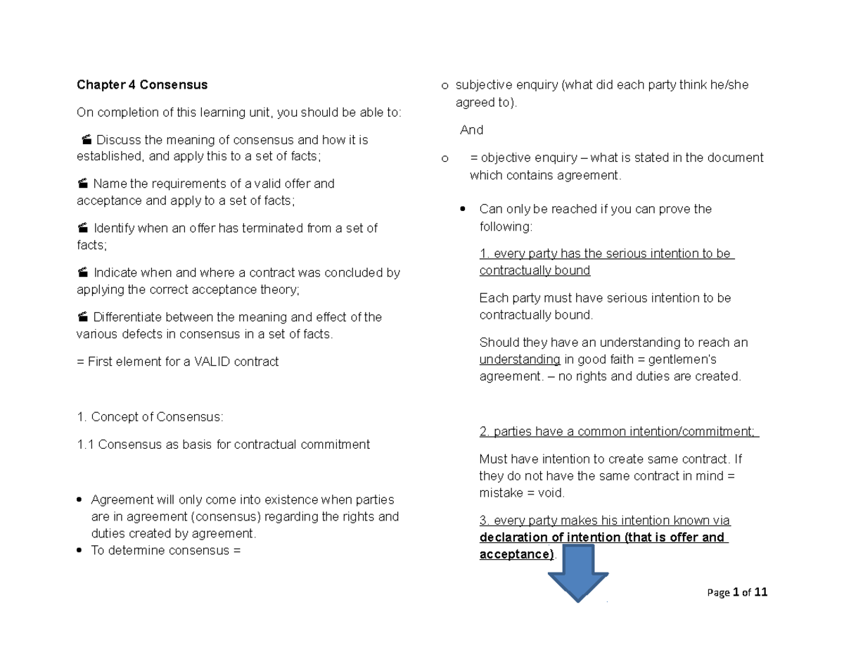 Consensus Commercial Law study notes Chapter 4 Consensus On