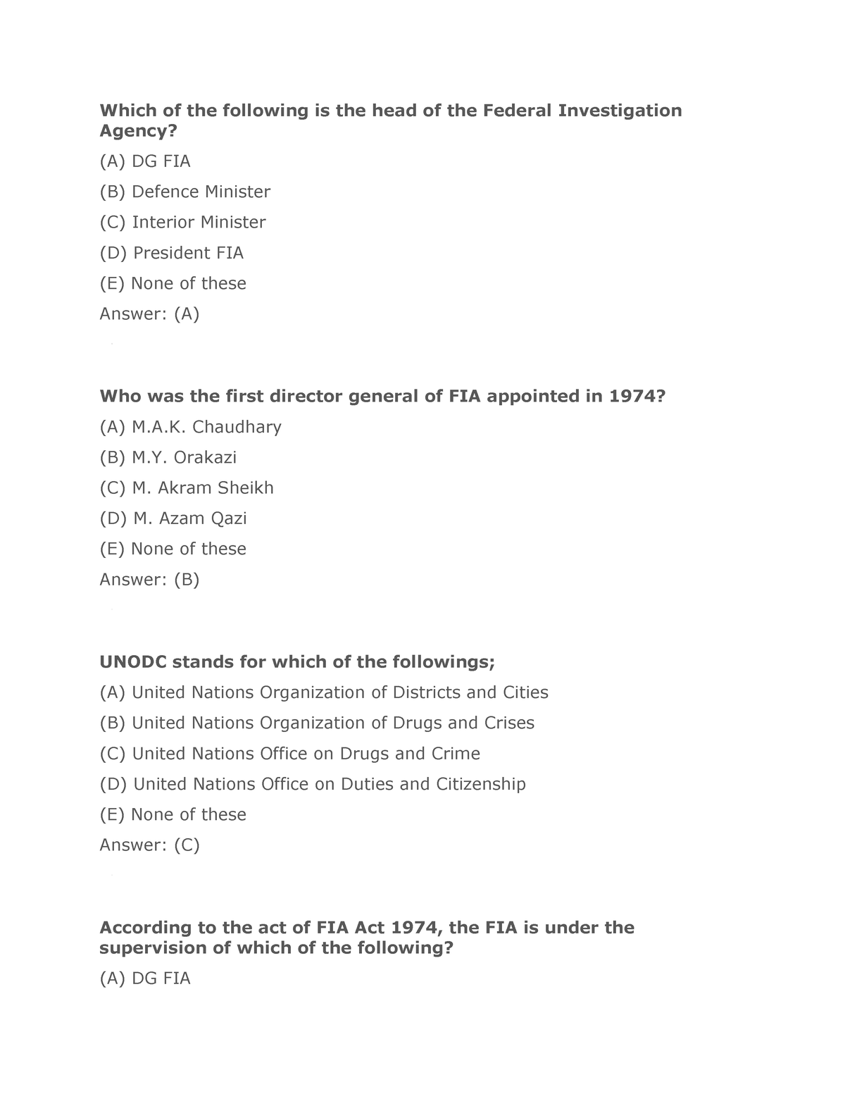 FIA ACT 1974 Updated 17-7-2023 - Which Of The Following Is The Head Of ...