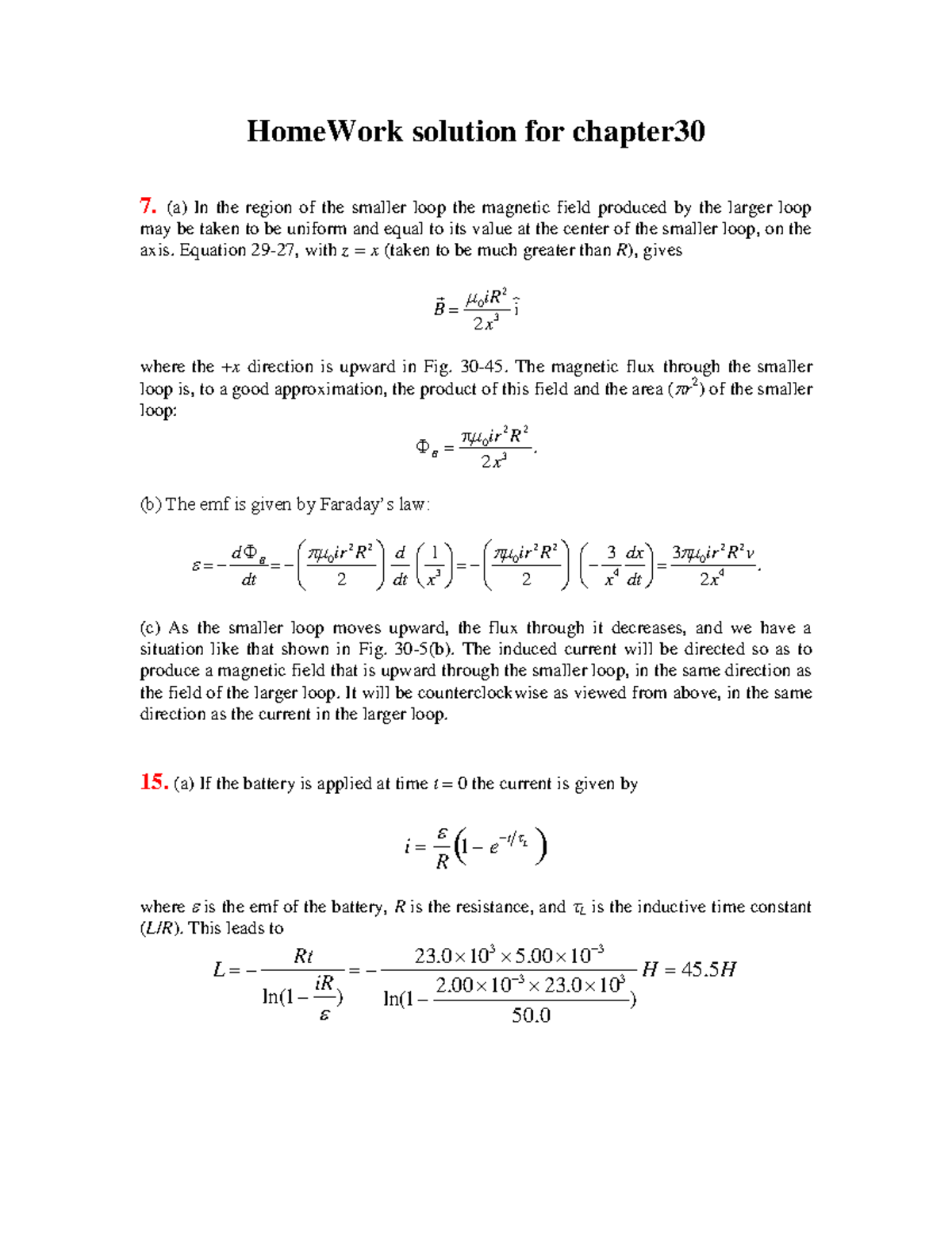 CH30 Home Work Solution - HomeWork solution for chapter 7. (a) In the ...
