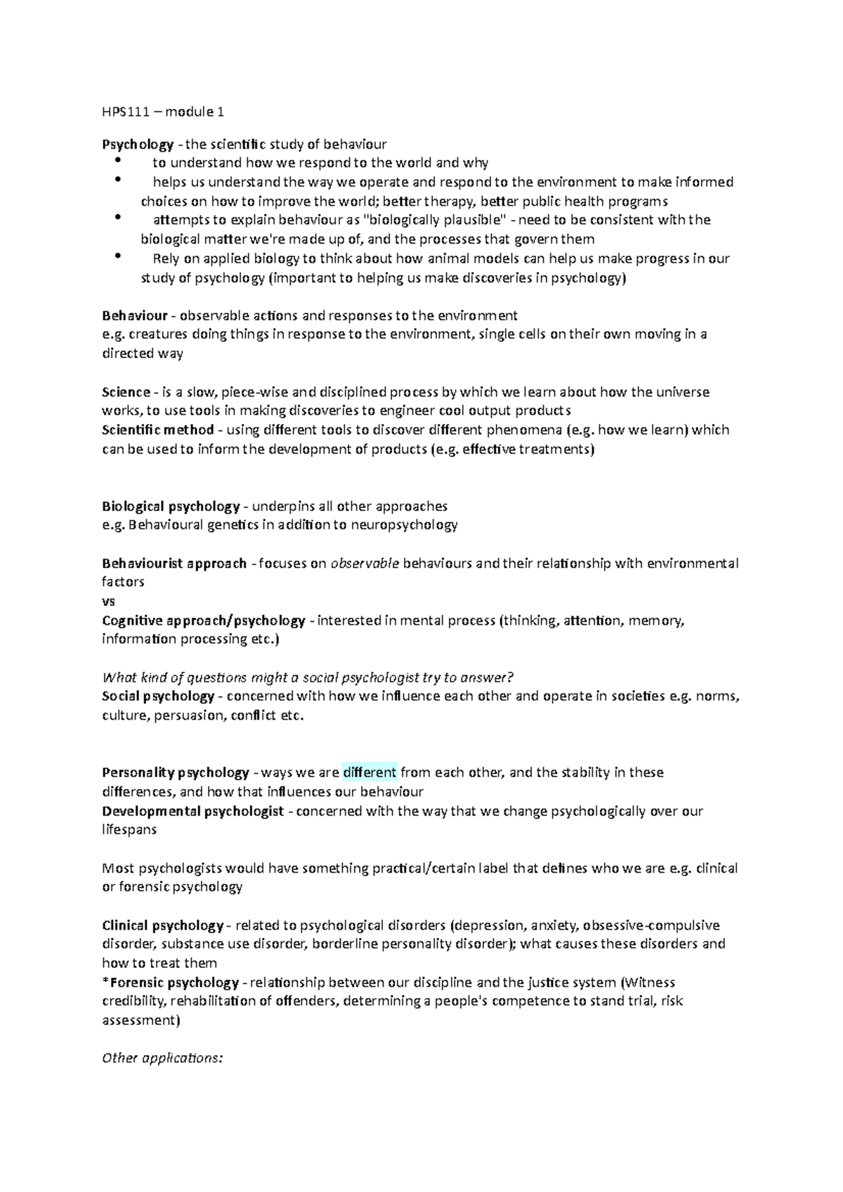 Hps111 module 1 - HPS111 – module 1 Psychology - the scientific study ...