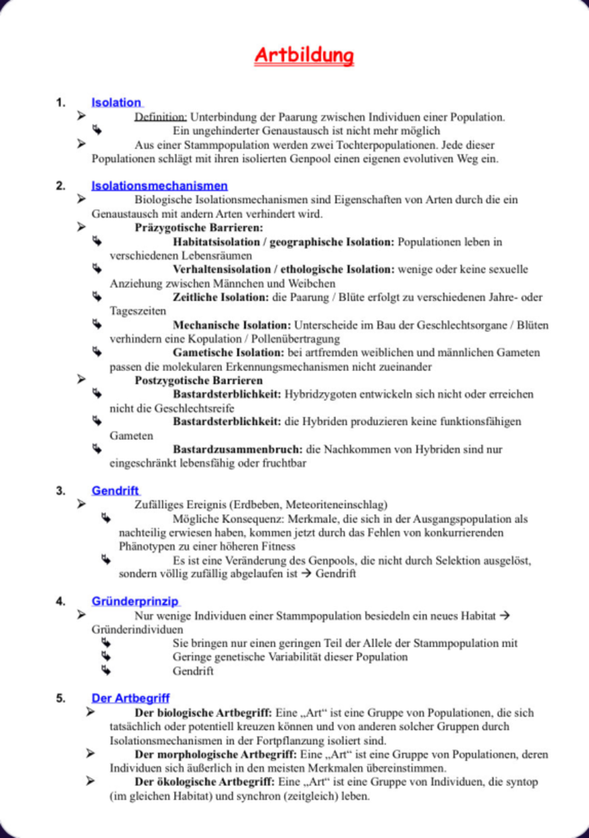 Bildung.bremen Biologie Lk Klausur 2019 Bio LK Artenbildung - Mitschriften - Biologie - Studocu