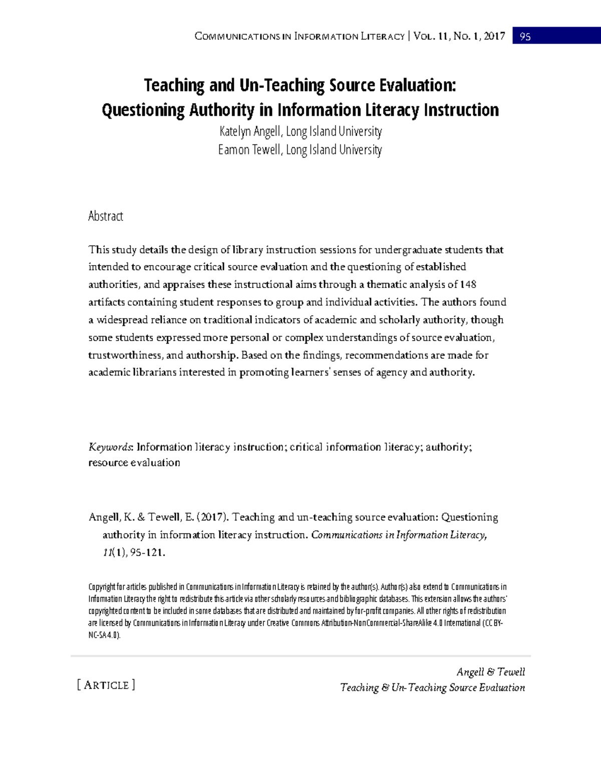 Questioning Authority - [ ARTICLE ] Angell & Tewell Teaching & Un ...