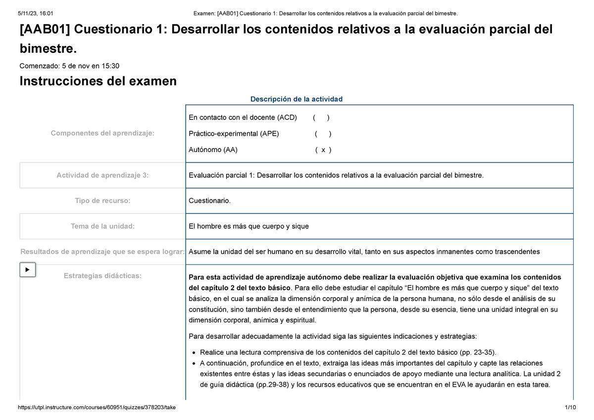 Examen [AAB01] Cuestionario 1 Desarrollar Los Contenidos Relativos A La ...