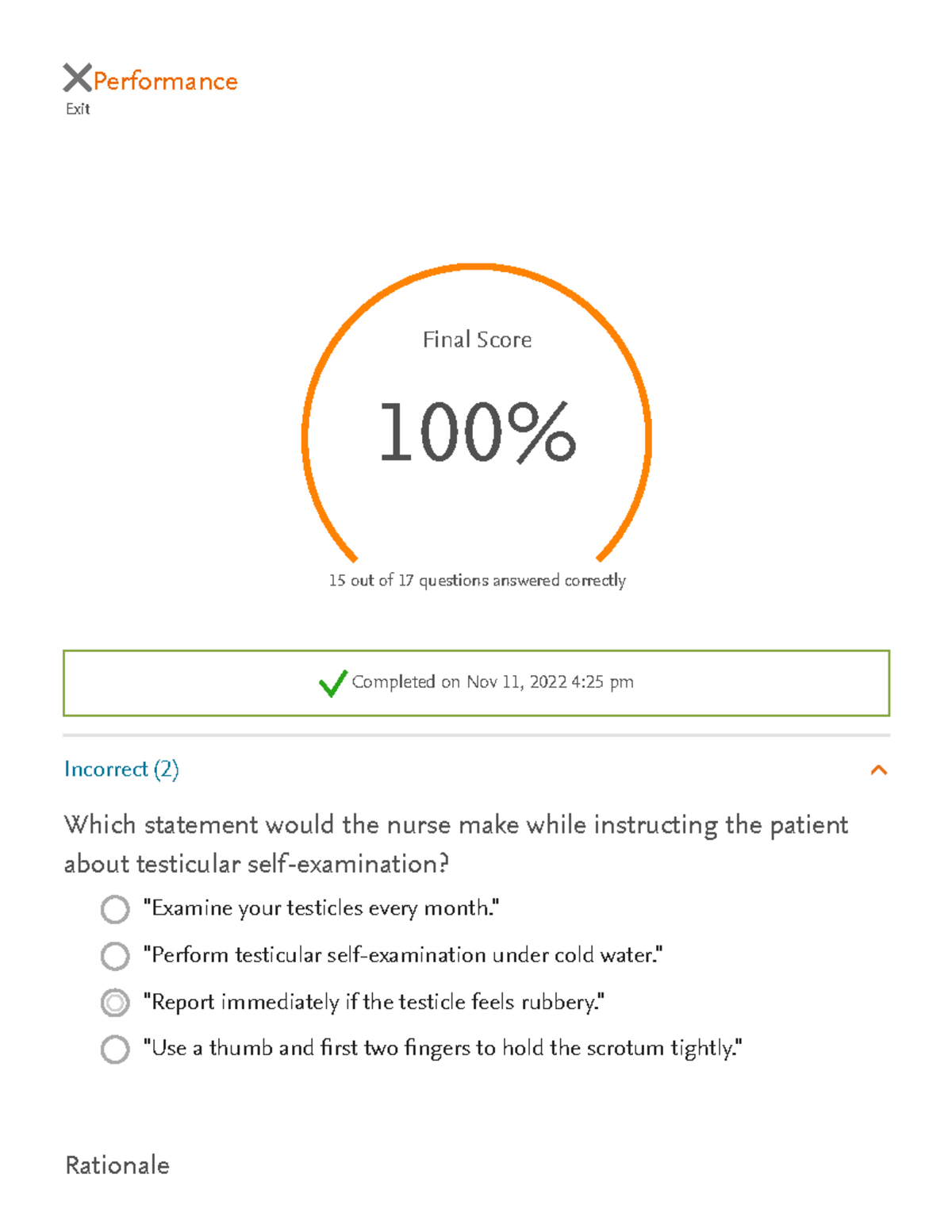 Chapter 25.1 - Practice Quiz - Exit Performance Final Score 100% 15 out ...