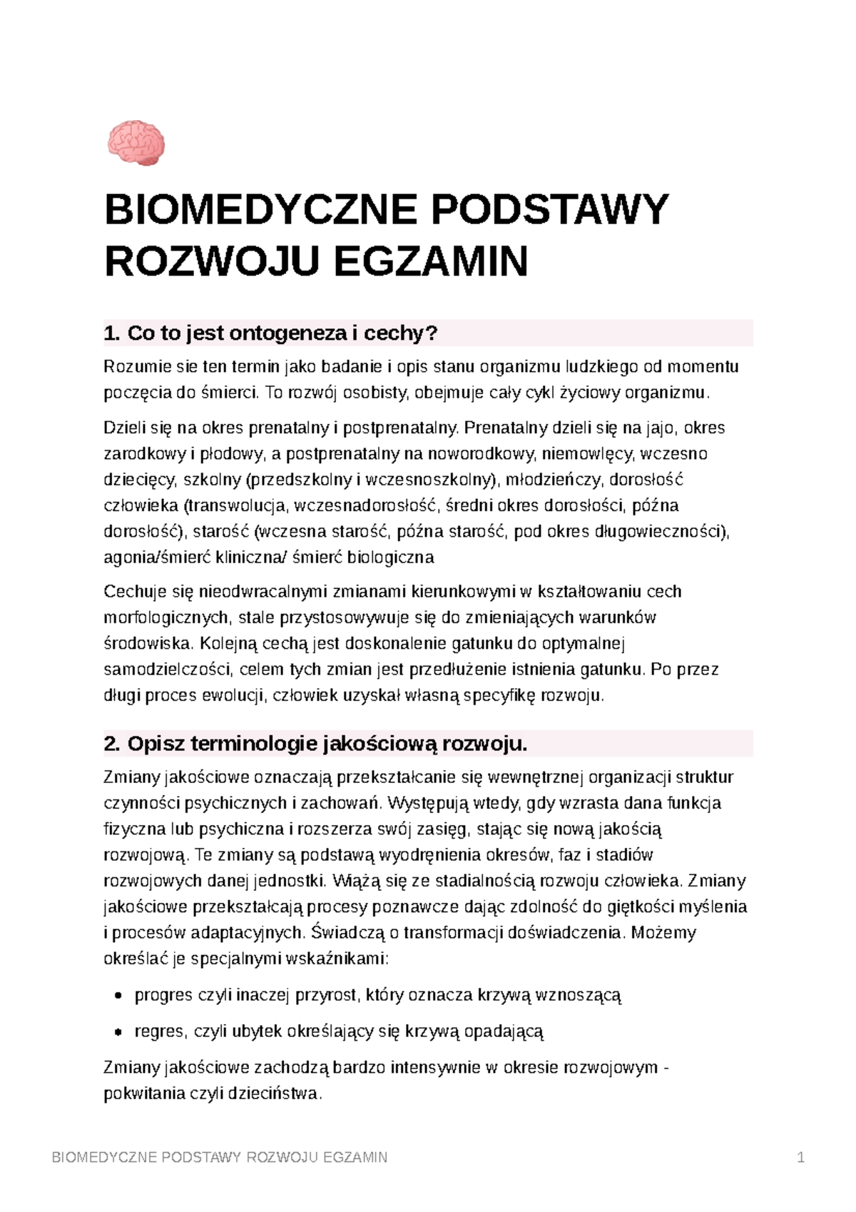 Biomedyczne Podstawy Rozwoju Egzamin 1 semestr - 🧠 BIOMEDYCZNE PODSTAWY